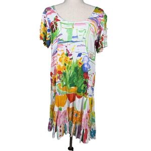 Jams World Dress Womens Large Multicolor Floral Buffet Abstract Art Summer Rayon
